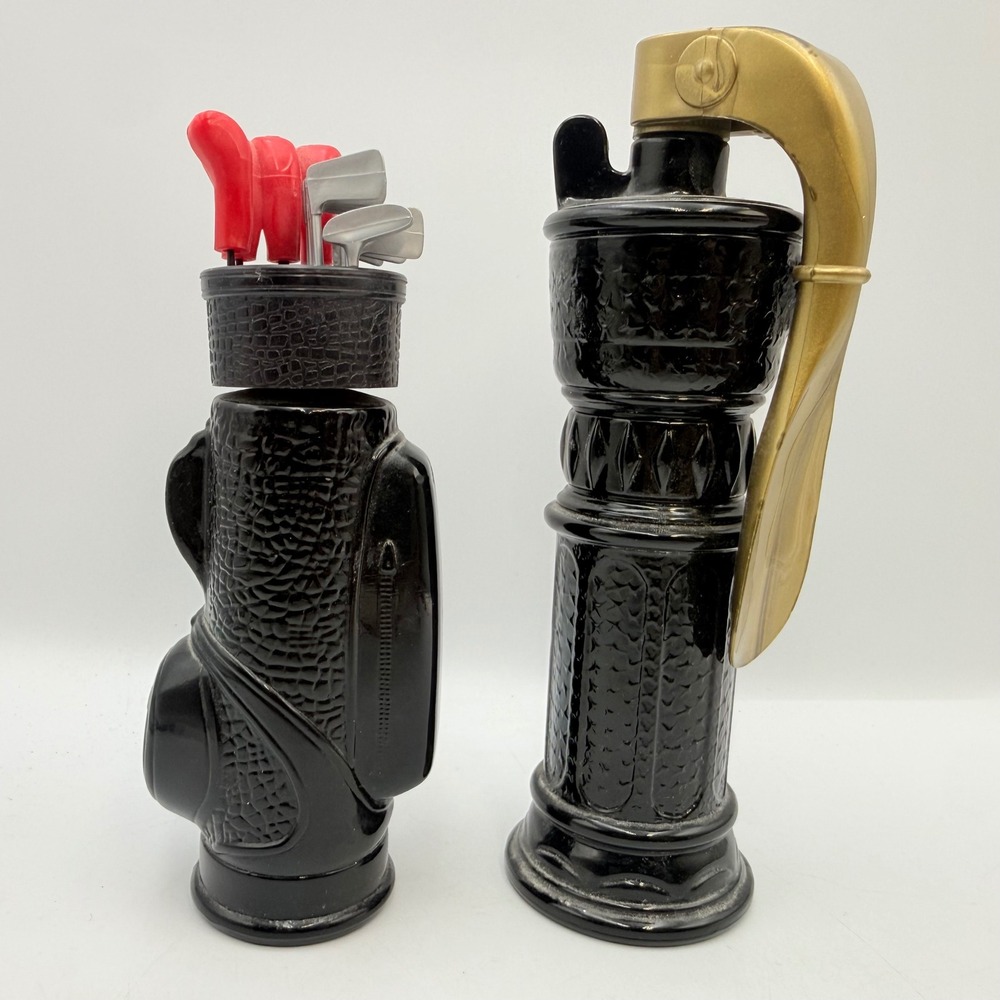 Vintage Avon Aftershave Decanter Set Golf Bag Bravo & Fire Extinguisher Leather